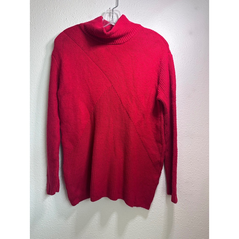 Talbots Petite Red Mixed Stitch Turtleneck Sweater Size MP Cotton Wool Blend
